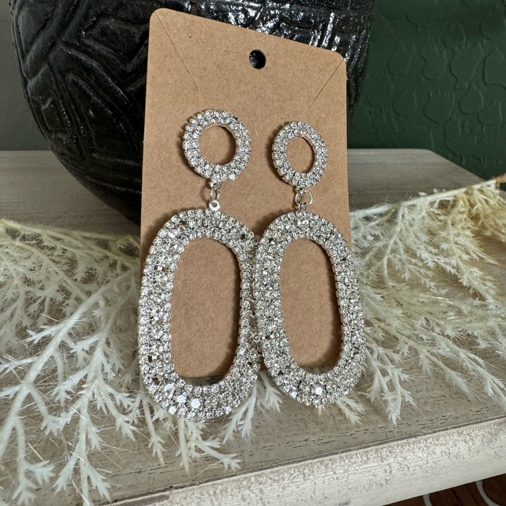 Dazzling Rhinestone Studded Hollow Geometry Dangle Earrings